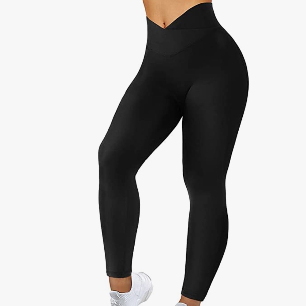 MOOSLOVER Women V Cross Waist Butt Lifting Leggings with Pockets